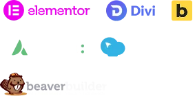 Page builder logos: Elementor, Divi, Bricks, Avada, WPBakery, Oxygen, Beaver Builder
