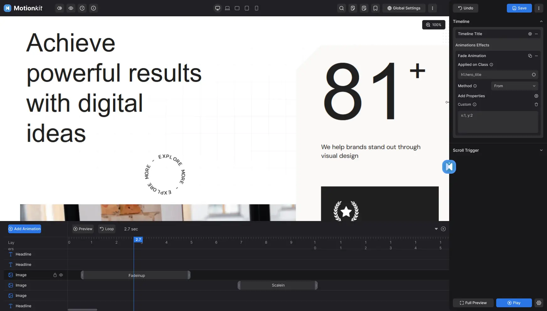 Motionkit animation creating dashboard